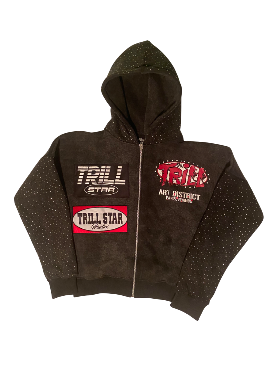 BLACK RHINESTONE ZIP UP – TrillStarApparel BLACK RHINESTONE ZIP UP – TrillStarApparel