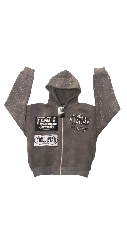 GREY RHINESTONE ZIP UP – TrillStarApparel GREY RHINESTONE ZIP UP – TrillStarApparel